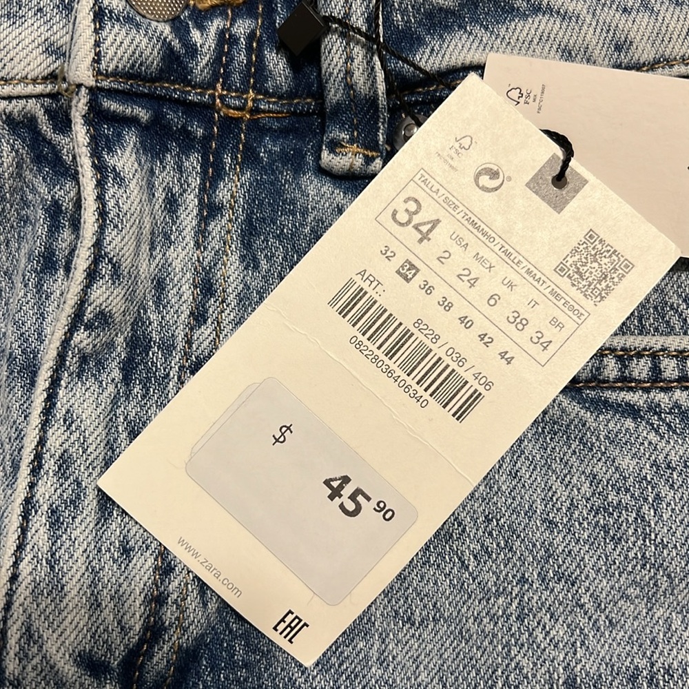 Zara Shorts Jeans Denim Blue Distressed Women Shorts jeans size 2 NEW - Picture 4 of 15